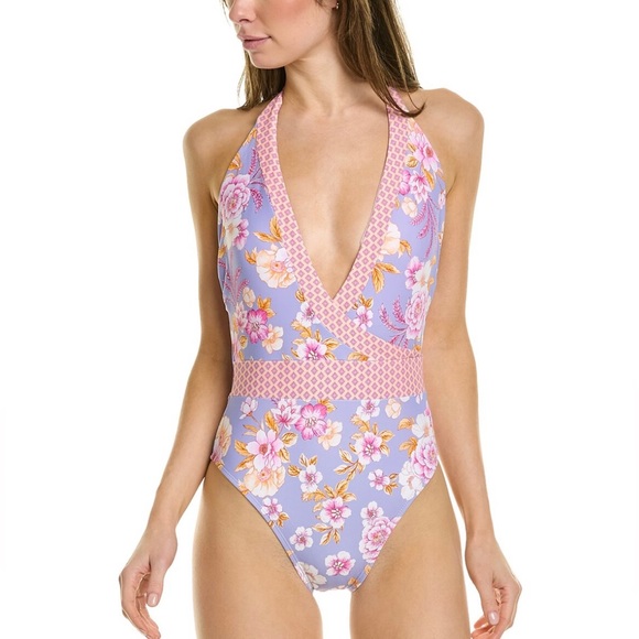 NWT Nanette Lepore Swim One Piece Swimsuit 8 Floral Print Bathing Suit Lilac - Picture 1 of 10